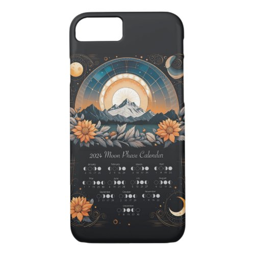 2024 Lunar Cycle Sunflower Calendar Southern Hemi iPhone 87 Case
