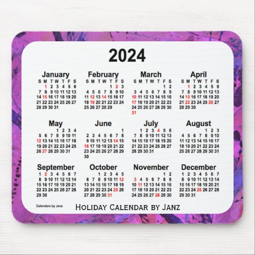 2024 Magenta Holiday Art Calendar by Janz Mouse Pad