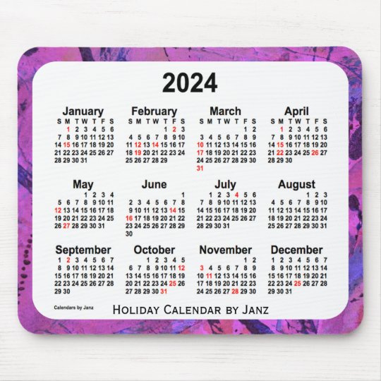 2024 Magenta Holiday Art Calendar by Janz Mouse Pad | Zazzle.com