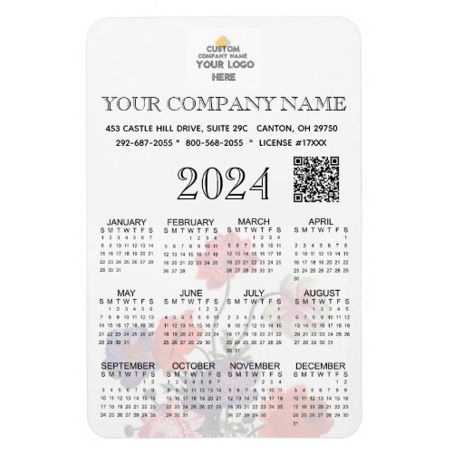 2024 Magnet Calendar Business Name Logo QR Code