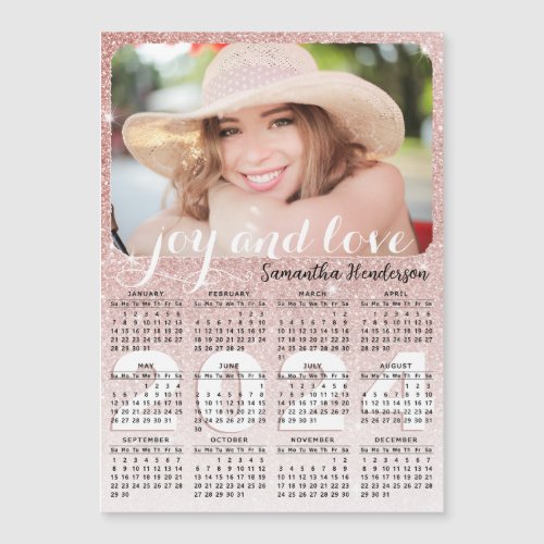 2024 Magnetic Photo Calendar Rose Gold Glitter