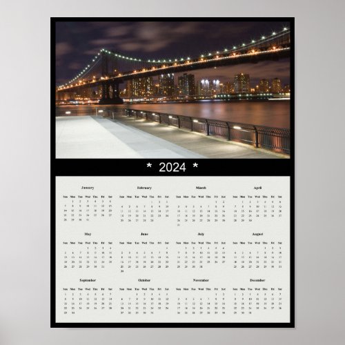 2024 Manhattan Bridge Wall Calendar Poster
