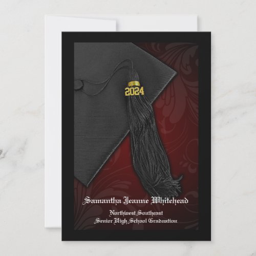 2024 Maroon Red Tassel Charm Graduation Invitation