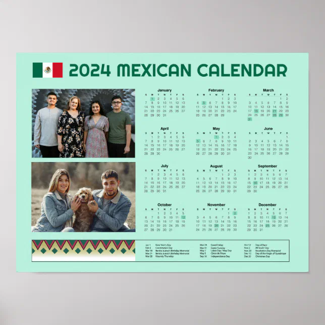 2024 Mexican Calendar Calendario México Editable Poster Zazzle