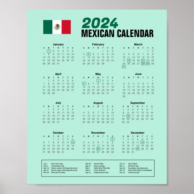2024 Mexican Calendar Download PDF $3.95  Poster (Front)