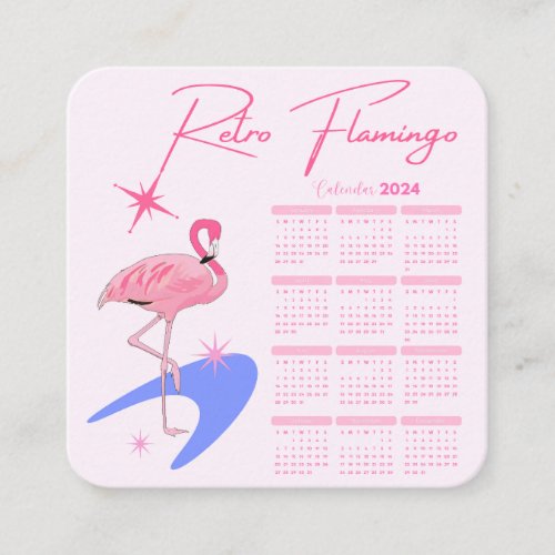 2024 Midcentury Modern Retro Flamingo Calendar Square Business Card