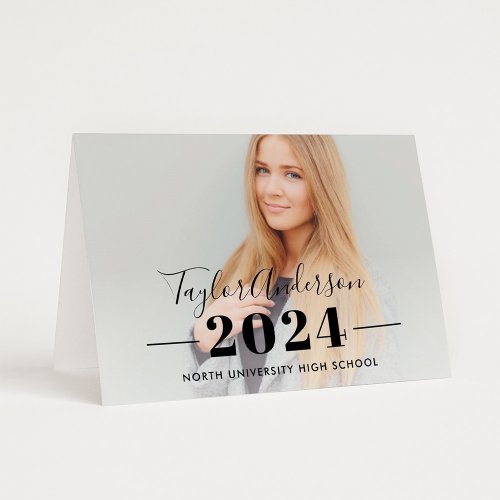 2024 Minimalist Black Custom Photo Graduation Thank You Card