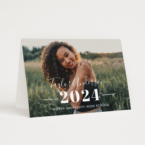 2024 Minimalist White Custom Photo Graduation Thank You Card