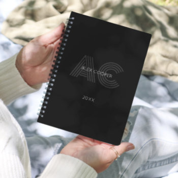 2024 Modern Black And Gray Monogram Planner by freshpaperie at Zazzle