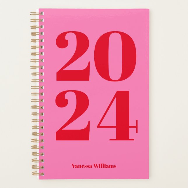 2024 Modern Bold Red - Hot Pink Typography Planner (Front)