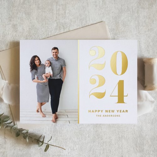 2024 Modern Bold Typography New Year Foil Holiday Postcard