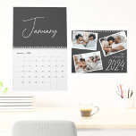 2024 Modern Minimalist Boho Black Photo Collage  Calendar<br><div class="desc">Looking for a perfect gift for family and friends this new year and holiday season? This personalized calendar is one of a kind. With its modern minimalist black boho style featuring three lovely photos in white borders arranged in an unusual way, a typewriter lettering of the family name and a...</div>