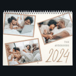 2024 Modern Minimalist Boho Family Photo Collage  Calendar<br><div class="desc">Looking for a perfect gift for family and friends this new year and holiday season? This personalized calendar is one of a kind. With its modern minimalist boho style featuring three lovely photos in boho brown borders arranged in an unusual way, a typewriter lettering of the family name and a...</div>