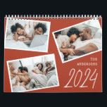 2024 Modern Minimalist Terracotta Photo Collage  Calendar<br><div class="desc">Looking for a perfect gift for family and friends this new year and holiday season? This personalized calendar is one of a kind. With its modern minimalist terracotta boho style featuring three lovely photos in white borders arranged in an unusual way, a typewriter lettering of the family name and a...</div>
