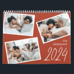 2024 Modern Minimalist Terracotta Photo Collage  Calendar<br><div class="desc">Looking for a perfect gift for family and friends this new year and holiday season? This personalized calendar is one of a kind. With its modern minimalist terracotta boho style featuring three lovely photos in white borders arranged in an unusual way, a typewriter lettering of the family name and a...</div>