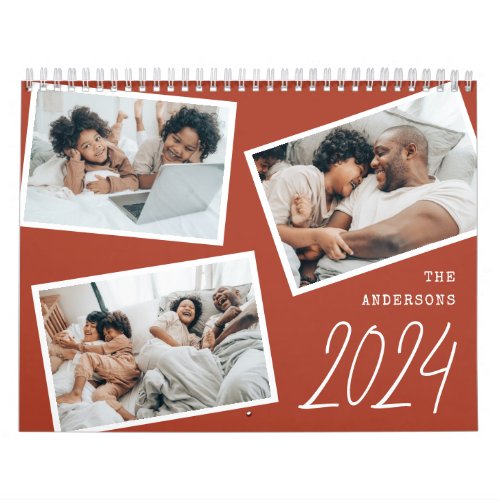 2024 Modern Minimalist Terracotta Photo Collage  Calendar