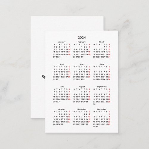 2024 Monday Start Mini_Calendar All White Business Card