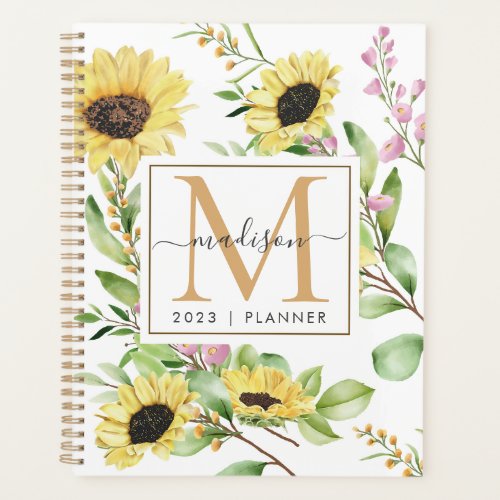 2024 Monogram Sunflower Weekly Monthly Non Dated Planner