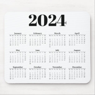 2024 Monthly Calendar   Any background  Mouse Pad