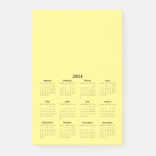 2024 Monthly Calendar at Bottom on Yellow Post_it Notes