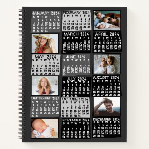 2024 Monthly Calendar Black Mod 12 Photo Collage Notebook