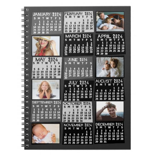 2024 Monthly Calendar Black Mod 6 Photo Collage Notebook