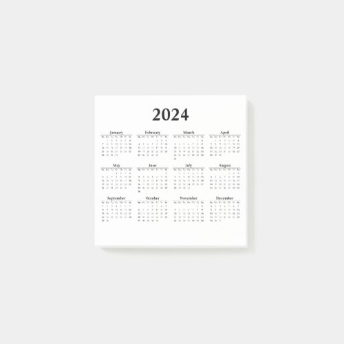 2024 Monthly Calendar on White Notes