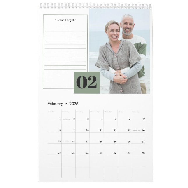2024 Monthly Photo and Modern Notes Section Calendar (Feb 2026)