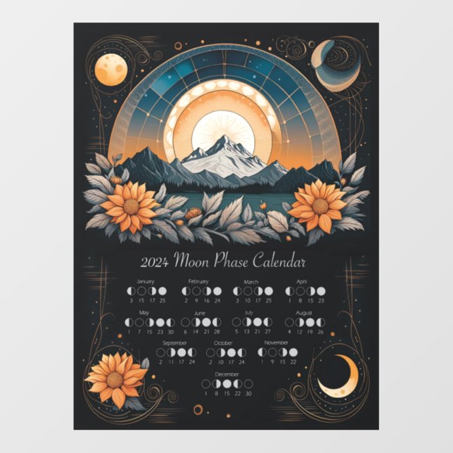 2024 Moon Phase Calendar Sunflower Mountain Wall Decal (Front)