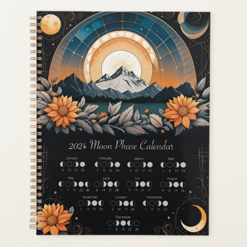 2024 Moon Phase Cycle Calendar Planner Notebook