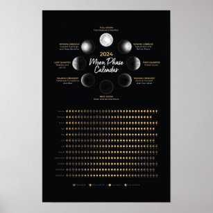 2024 Moon Phase Lunar Calendar Plan and Manifest Poster