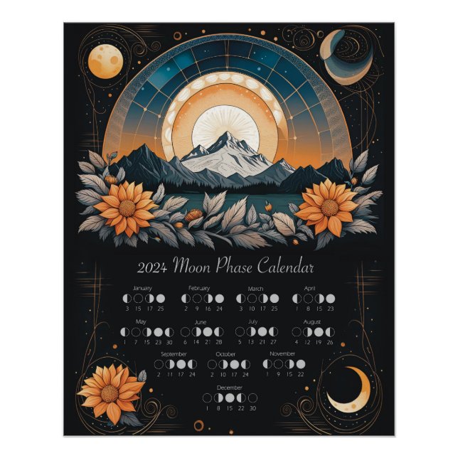 2024 Moon Phase Wall Art Sunflower Mountains (Front)