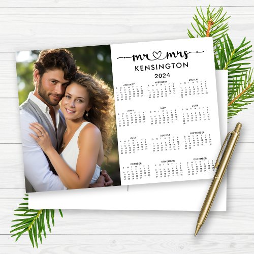 2024 Mr Mrs Newlywed Just Married Photo Holiday Postcard