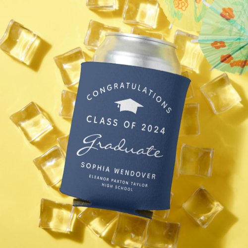 2024 Navy Blue White Graduation Can Cooler