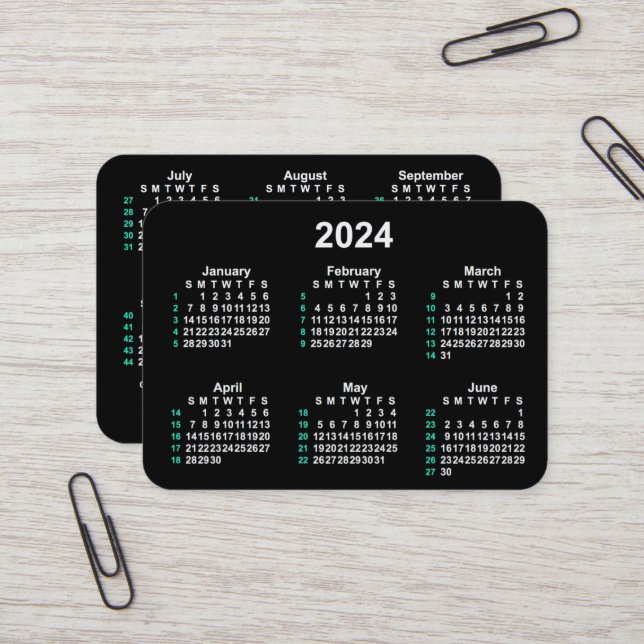 2024 Neon 52 Week ISO Calendar by Janz Business Card (Front/Back In Situ)