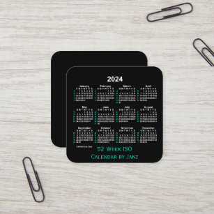 2024 Neon 52 Week ISO Calendar by Janz Square Business Card