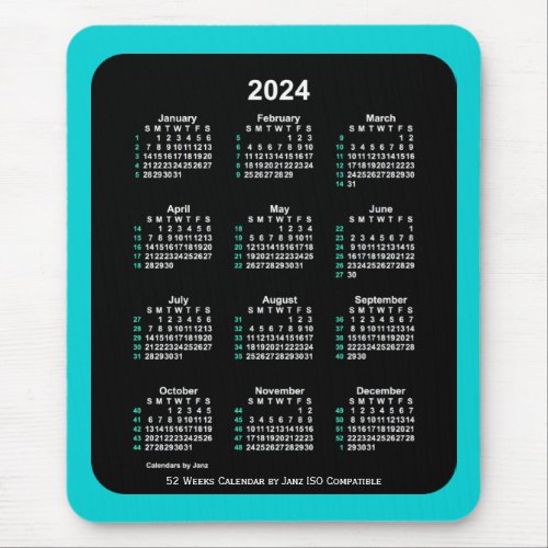 2024 Neon 52 Weeks ISO Calendar by Janz Two Tone Mouse Pad