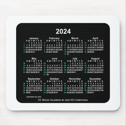 2024 Neon 52 Weeks ISO Calendar by Janz Two Tone Mouse Pad