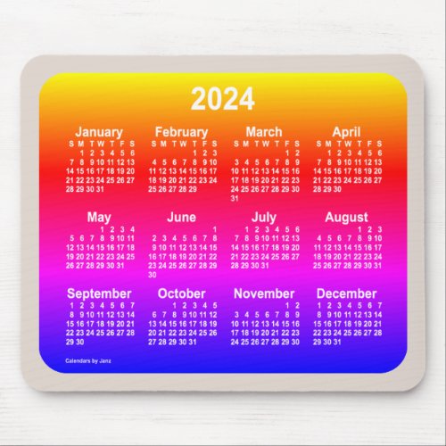 2024 Neon Rainbow Calendar by Janz Two Tone Mouse Pad