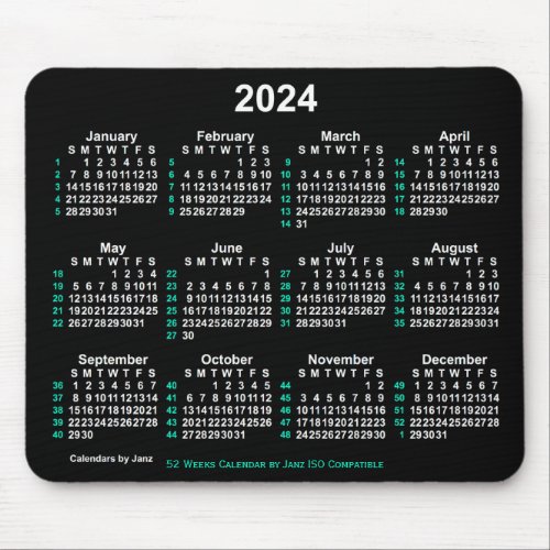 2024 Neon White 52 Weeks ISO Calendar by Janz Mouse Pad