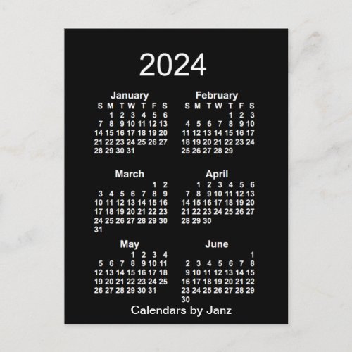 2024 Neon White 6 Month Mini Calendar by Janz Postcard