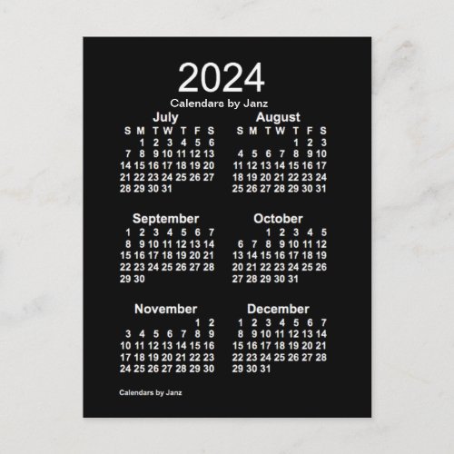 2024 Neon White 6 Month Mini Calendar by Janz Postcard