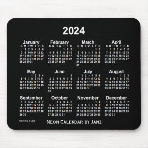 2024 Neon White Calendar by Janz Mouse Pad