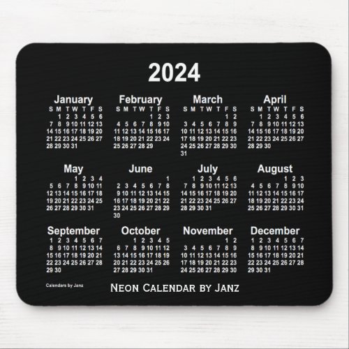 2024 Neon White Calendar by Janz Mouse Pad