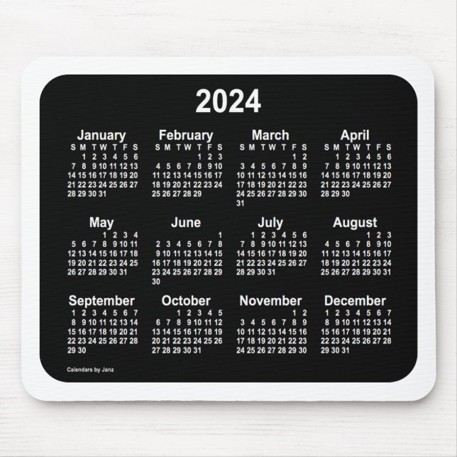 2024 Neon White Calendar by Janz Two Tone Mouse Pad (Front)