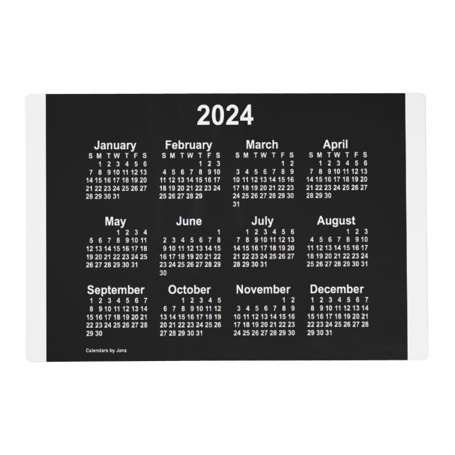 2024 Neon White Laminated Calendar by Janz Placemat (Front)