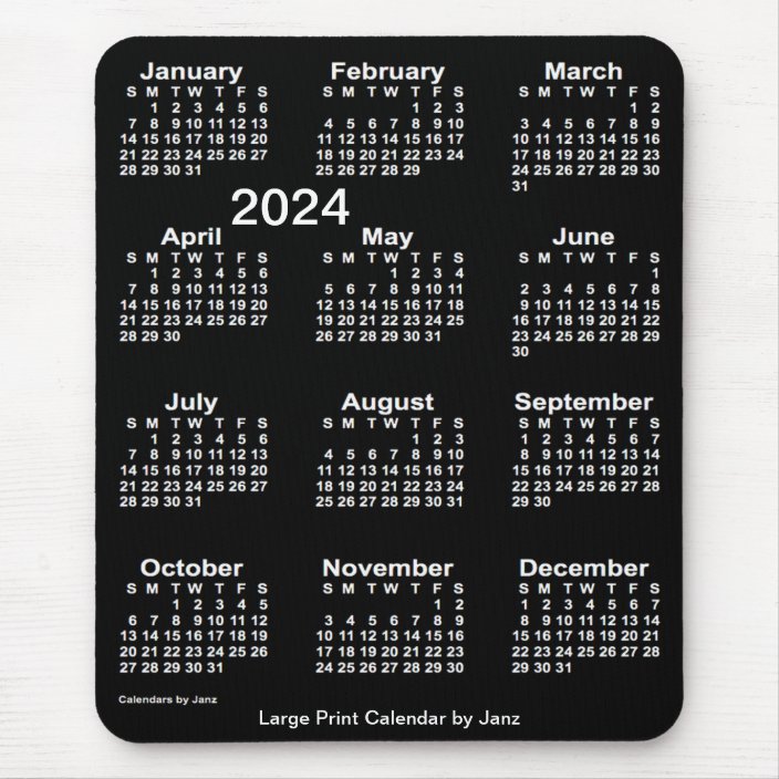 2024 Neon White Large Print Calendar by Janz Mouse Pad | Zazzle.com