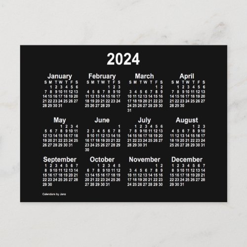 2024 Neon White Mini Calendar by Janz Postcard