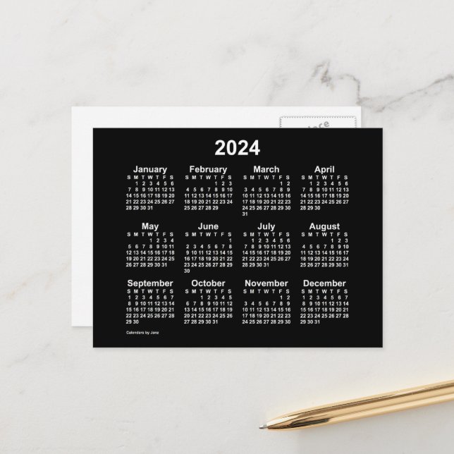 2024 Neon White Mini Calendar by Janz Postcard (Front/Back In Situ)