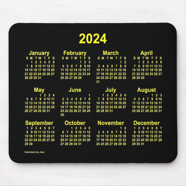 2024 Neon Yellow Calendar by Janz Mouse Pad (Front)